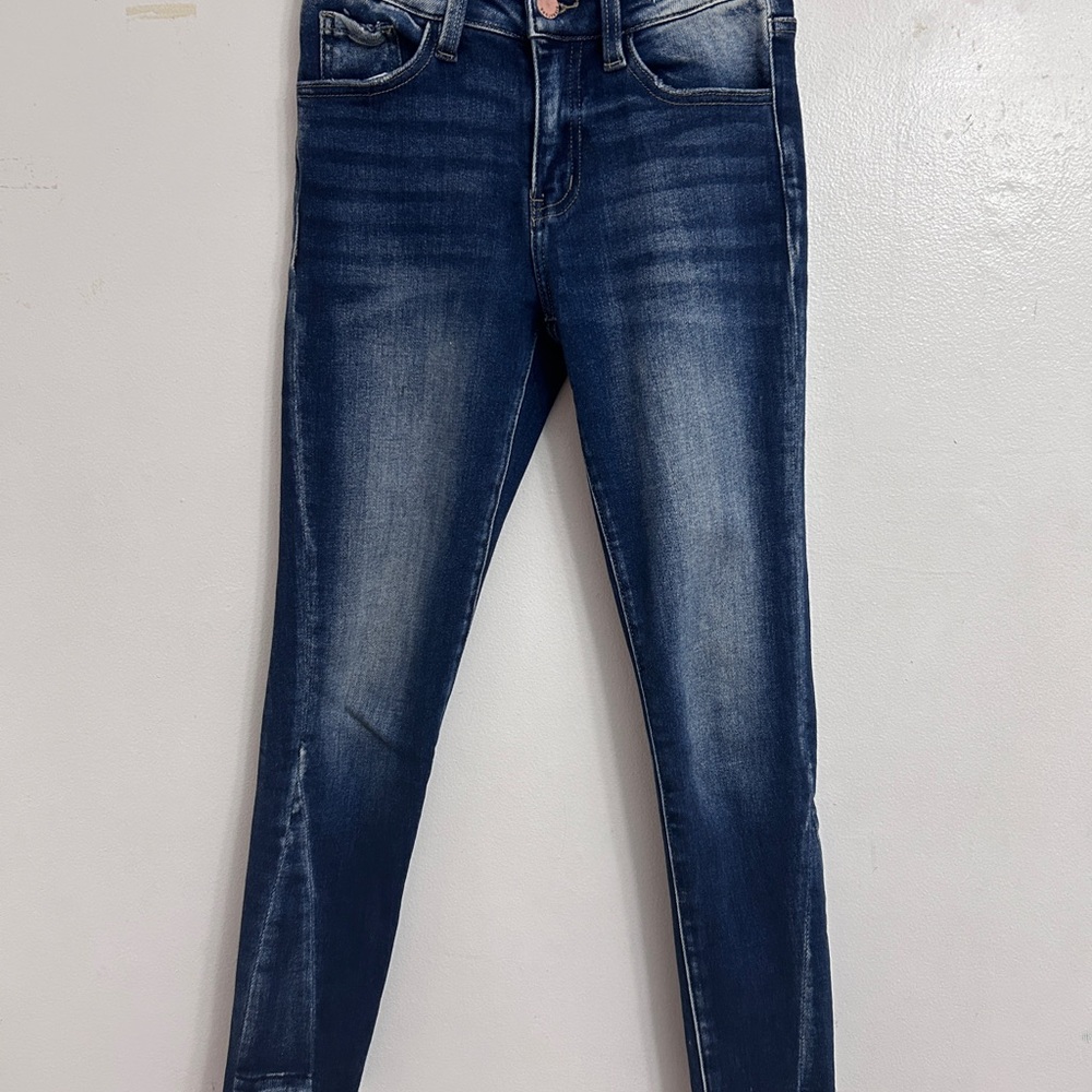 KanCan skinny jeans Dark Blue distressed frayed hem mid-rise size 24 US size 0